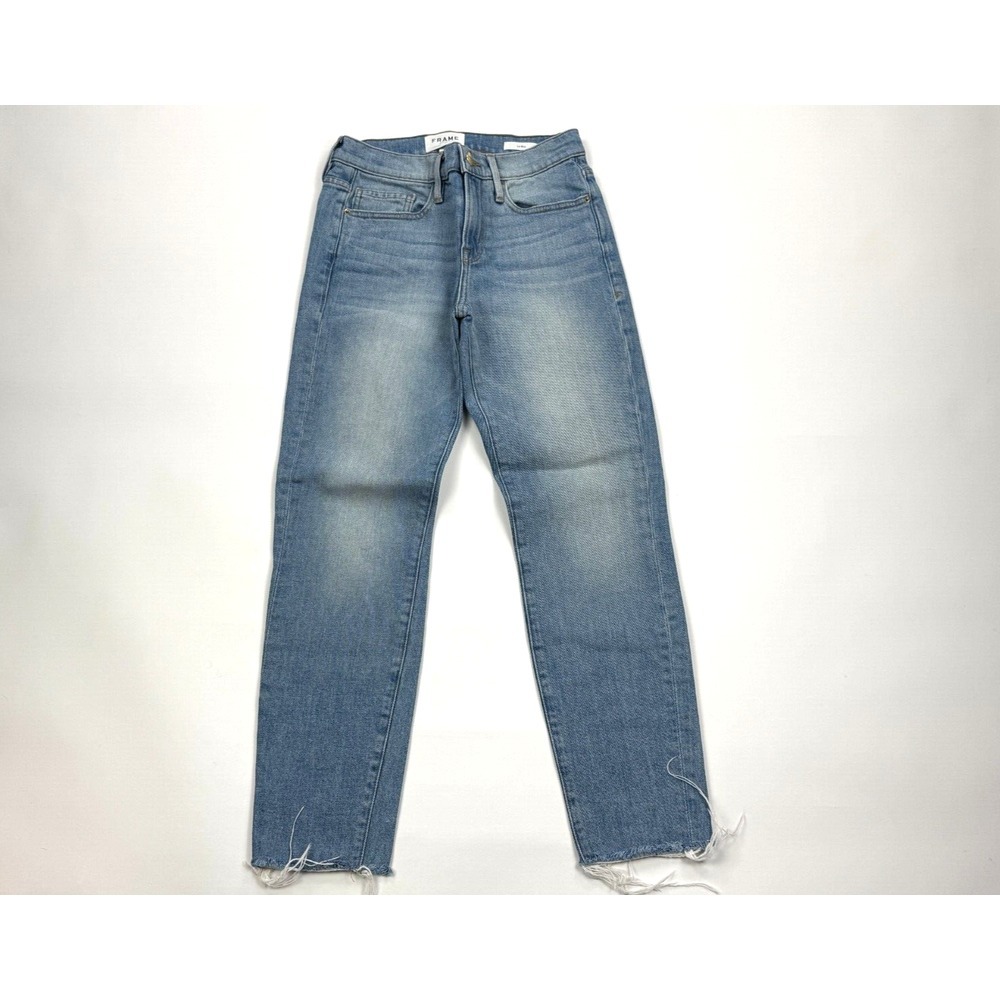 Frame Denim Le‎ Boy High Waist Raw Hem Jeans Women 24 5-Pocket Stretch Cotton